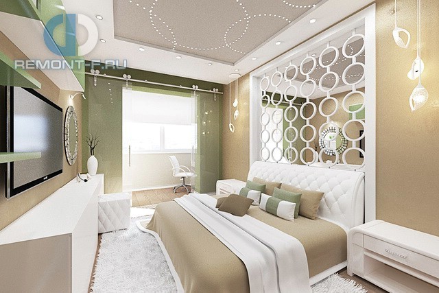 Дизайн эклектичной спальни в светлых тонах в интерьере 4-комнатной квартиры на ул. Вавилова