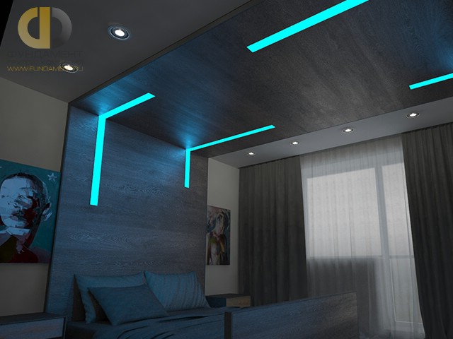 Современные идеи в дизайне спальни с цветными светодиодами. Фото 2016