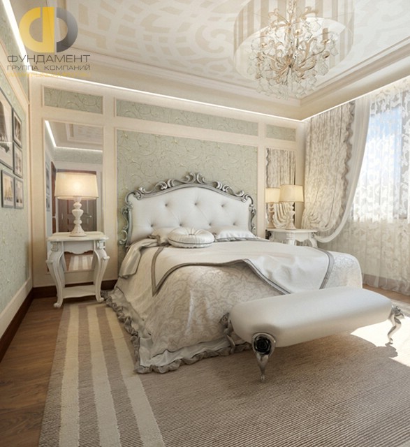 Узор в бежево-белых тонах в спальне в стиле классика