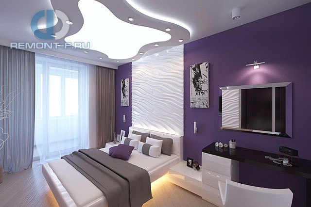 Современные идеи в дизайне фиолетовой спальни. Фото 2016