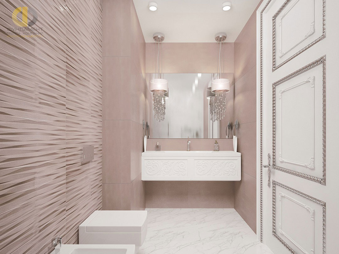 Интерьер бело-розовой ванной комнаты