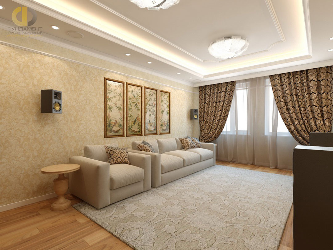 Интерьер гостиной комнаты в квартире в классическом стиле. Фото 2018