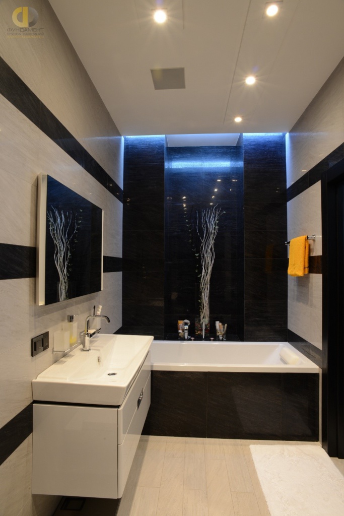 Черно-белая ванная комната в стиле минимализм