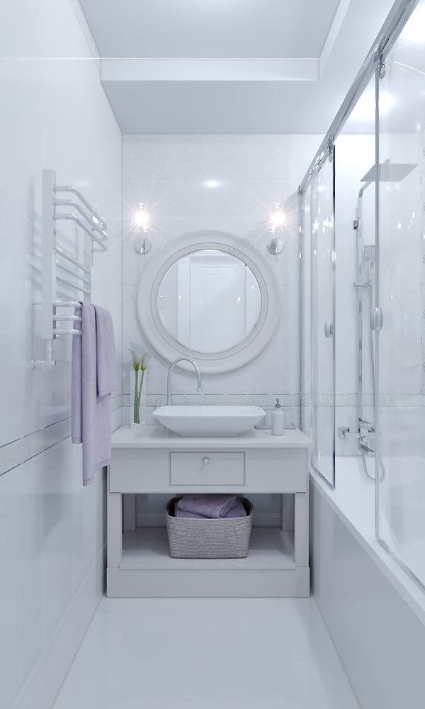 На фото:Интерьер ванной комнаты в квартире в стиле неоклассика
