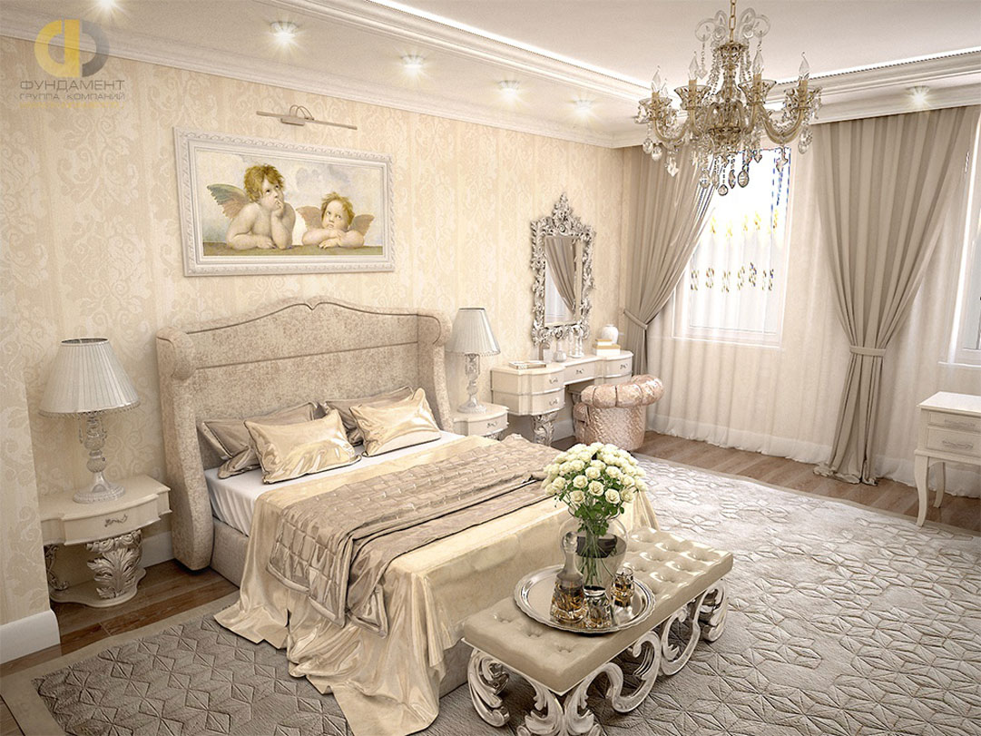 Интерьер спальни в квартире в классическом стиле. Фото 2018