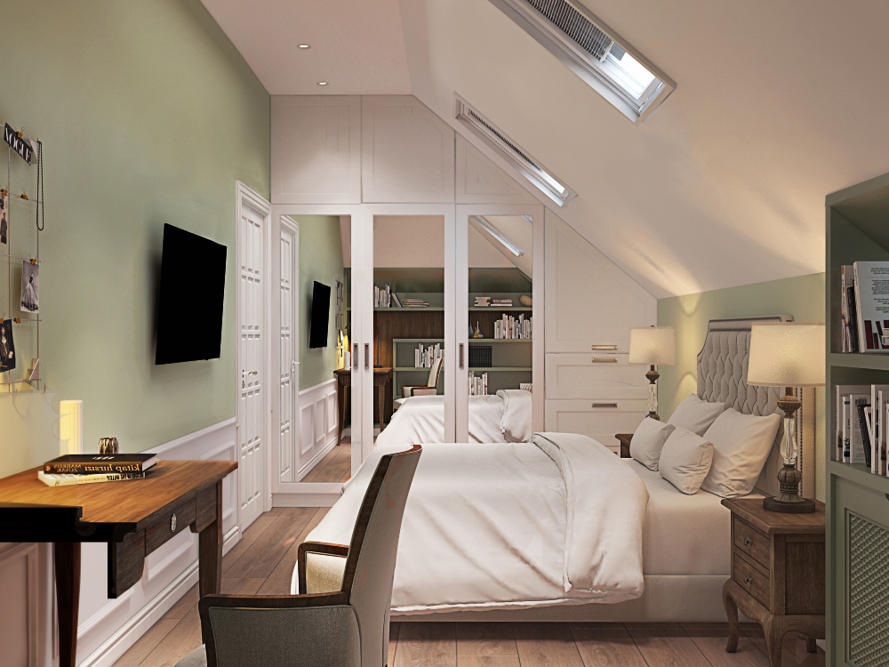 На фото:Интерьер спальни в квартире в стиле американская классика