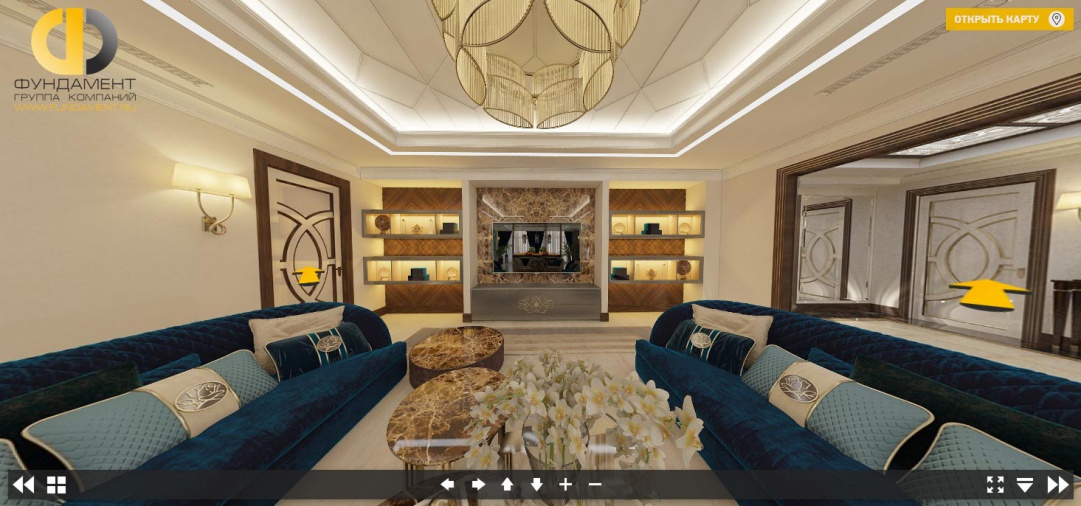3D-дизайн интерьера гостиной в стиле ар-деко
