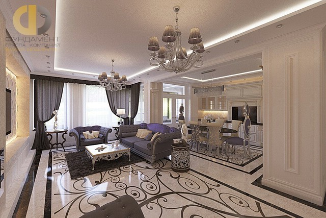 Роскошный дизайн просторной 7-комнатной квартиры в стиле арт-деко на Новоясеневском проспекте 