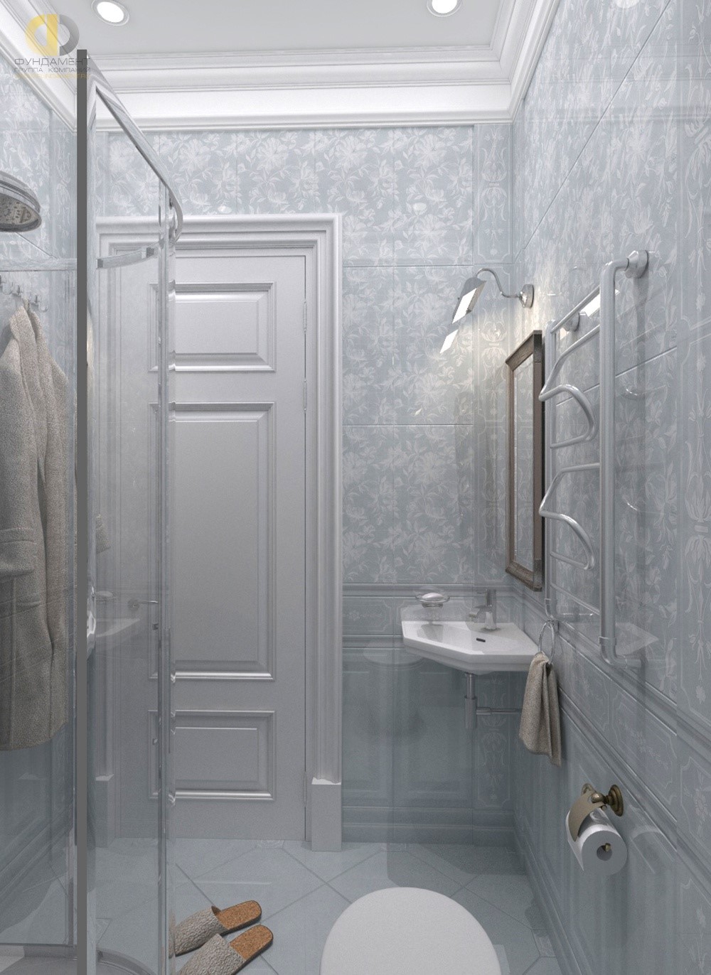 Интерьер ванной комнаты в ЖК «Английский Квартал» с компактной зоной умывания