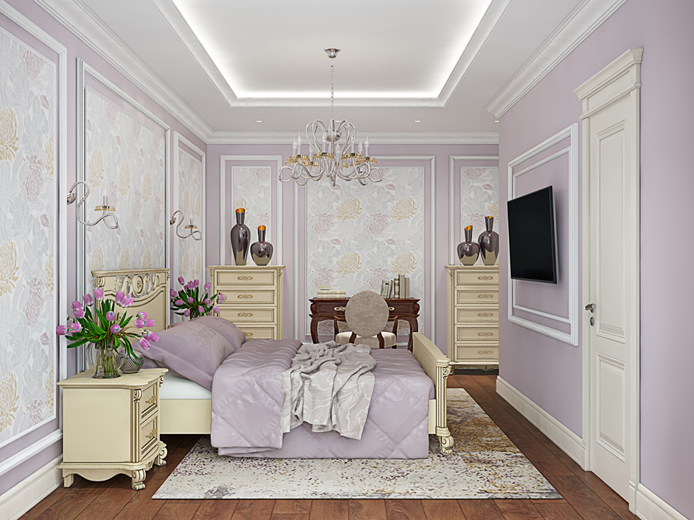 На фото:Интерьер спальни в квартире в классическом стиле