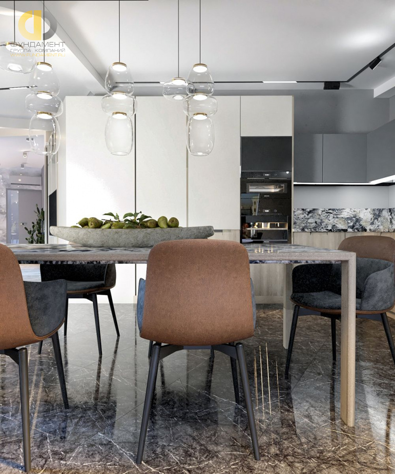 Дизайн интерьера кухни в трёхкомнатной квартире 152 кв. м в современном стиле 12