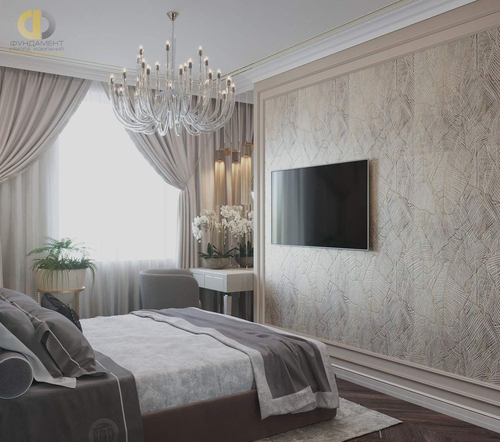 Спальня в стиле дизайна арт-деко (ар-деко) по адресу г. Москва, п. Коммунарка, ул. Липовый парк, д. 5, 2019 года