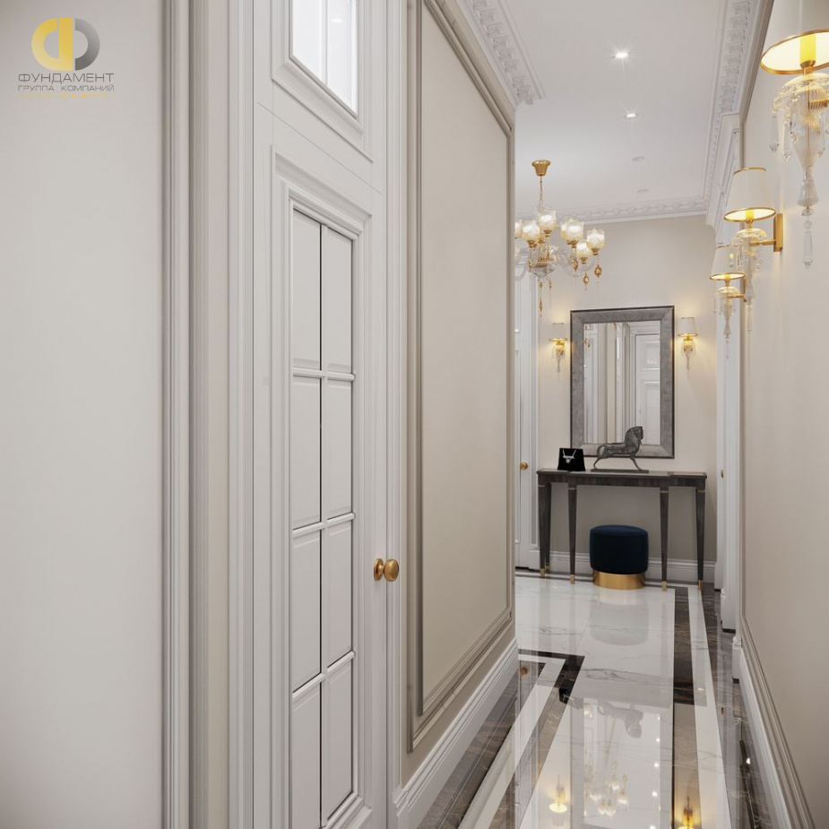 Дизайн интерьера коридора в двухкомнатной квартире 82 кв.м в классическом стиле4