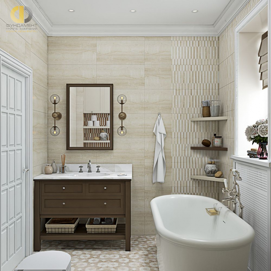 Дизайн интерьера ванной в доме 193 кв.м в стиле американская классика