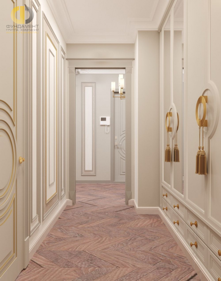 Дизайн интерьера коридора в четырёхкомнатной квартире 89 кв.м в стиле современная классика1