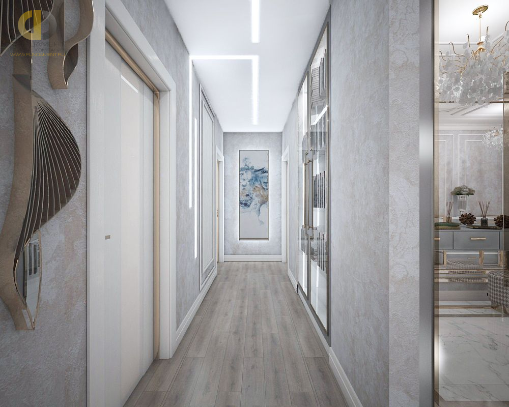 Дизайн интерьера коридора в четырёхкомнатной квартире 121 кв.м в стиле неоклассика с элементами ар-деко4