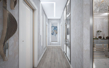 Дизайн интерьера коридора в четырёхкомнатной квартире 121 кв.м в стиле неоклассика с элементами ар-деко4