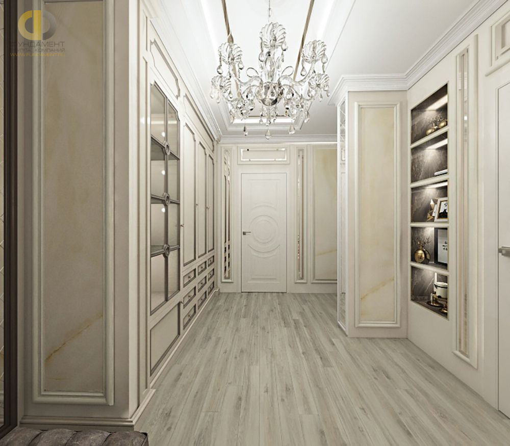 Дизайн интерьера коридора в двухуровневой квартире 118 кв.м в стиле неоклассика с элементами ар-деко 21