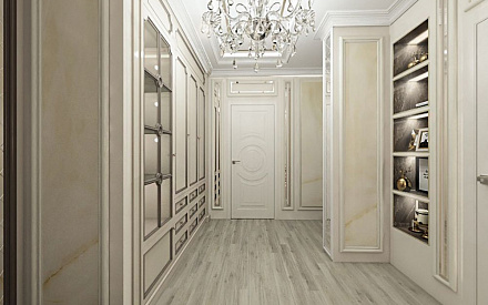 Дизайн интерьера коридора в двухуровневой квартире 118 кв.м в стиле неоклассика с элементами ар-деко 21
