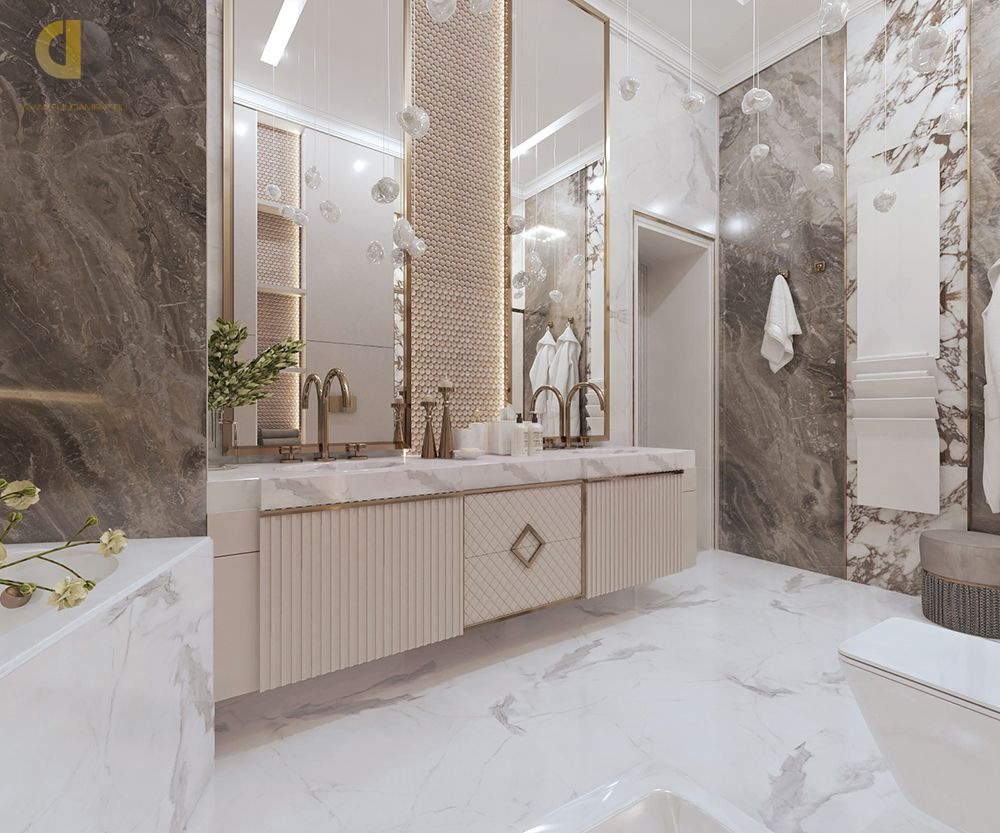 Ванная в стиле дизайна неоклассика по адресу г. Москва, Романов переулок, дом 5, 2021 года