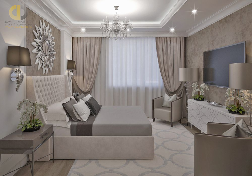 Спальня в стиле дизайна неоклассика по адресу г. Москва, ул. Наметкина, д. 18, 2018 года