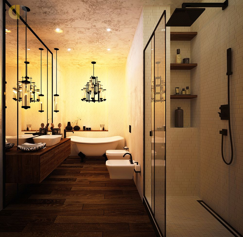 Интерьер ванной комнаты в квартире в стиле лофт