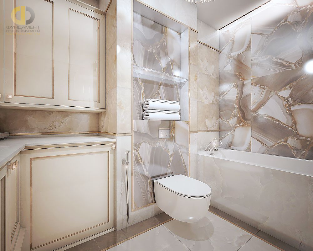 Дизайн интерьера ванной в четырёхкомнатной квартире 121 кв.м в стиле неоклассика с элементами ар-деко20
