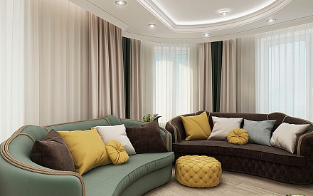 Дизайн интерьера гостиной в четырехкомнатной квартире 126 кв.м в стиле неоклассика