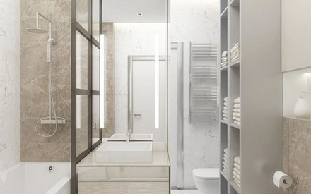 Дизайн интерьера ванной в трёхкомнатной квартире в эко-стиле
