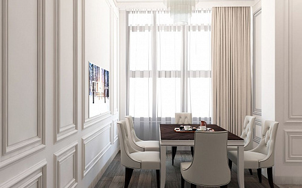 Дизайн интерьера столовой в четырёхкомнатной квартире 165 кв.м в классическом стиле с элементами лофт8