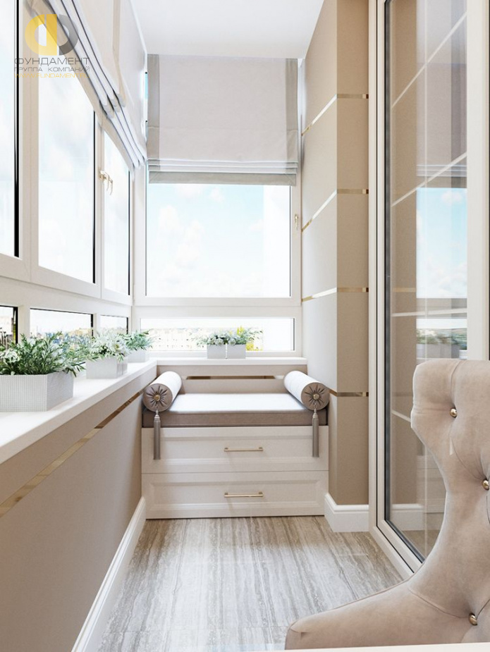 Дизайн интерьера балкона в трёхкомнатной квартире 85 кв.м в стиле неоклассика4