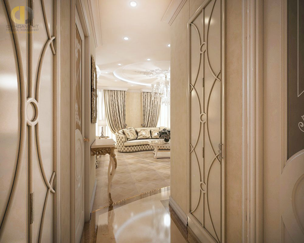 Дизайн интерьера коридора в двухкомнатной квартире 80 кв.м в классическом стиле1