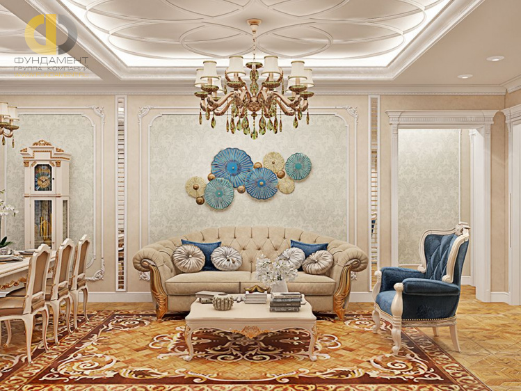 Дизайн интерьера гостиной в четырёхкомнатной квартире 144 кв. м в стиле классицизм 37