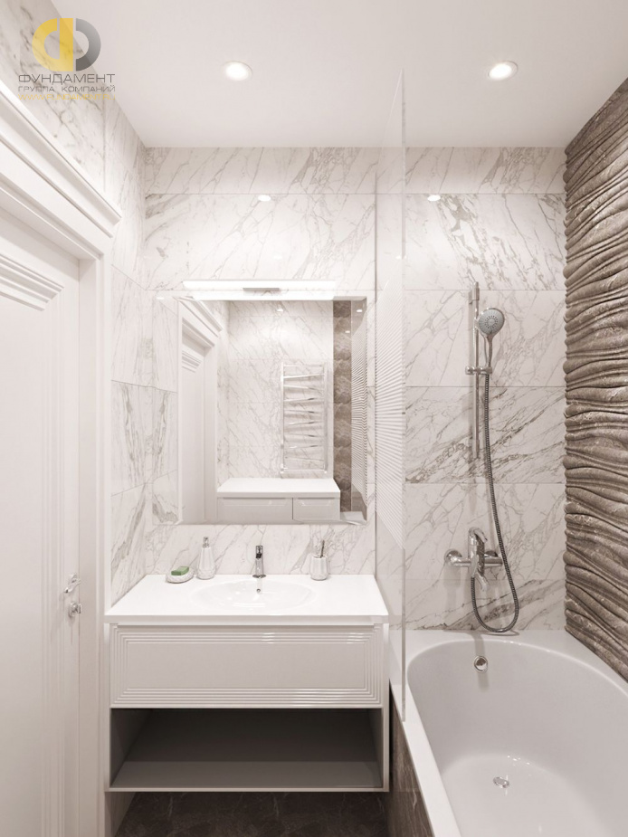Дизайн интерьера ванной в двухкомнатной квартире 81 кв.м в стиле неоклассика с элементами ар-деко1