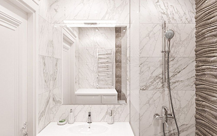 Дизайн интерьера ванной в двухкомнатной квартире 81 кв.м в стиле неоклассика с элементами ар-деко1