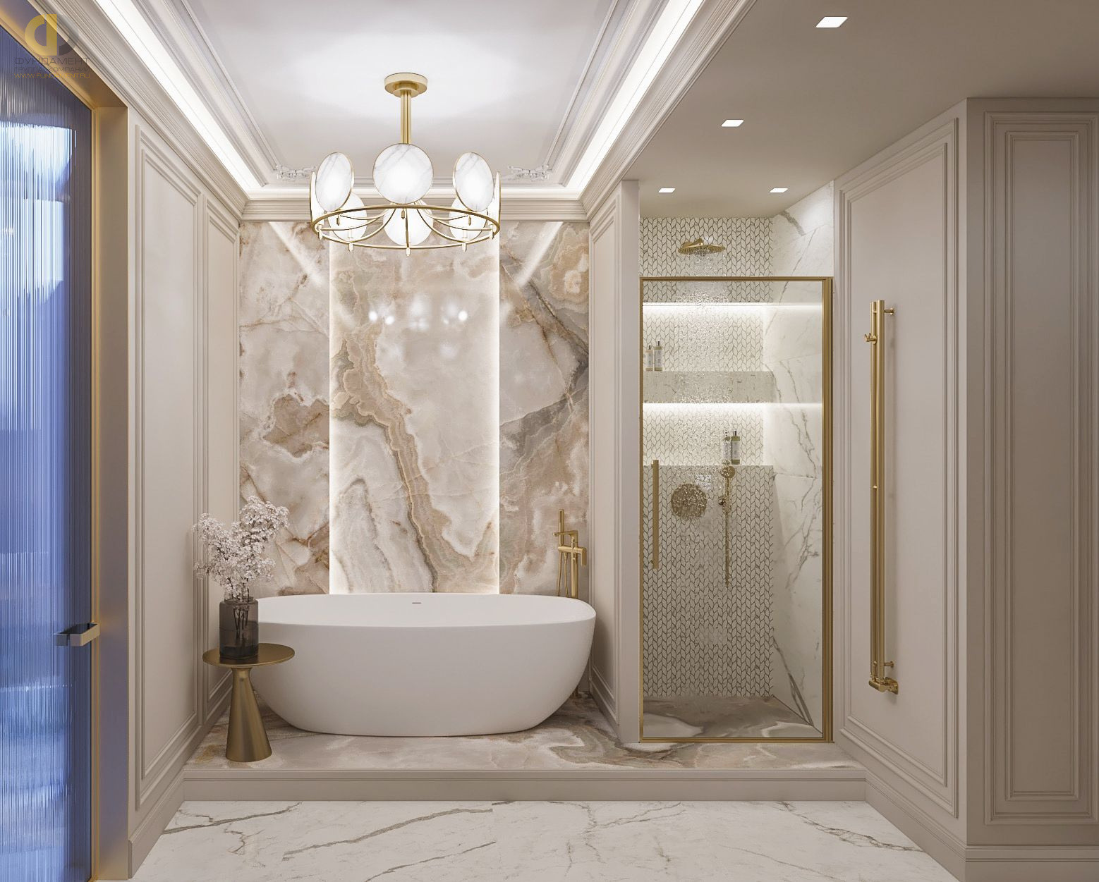 Дизайн ванной в светло-сером цвете - фото