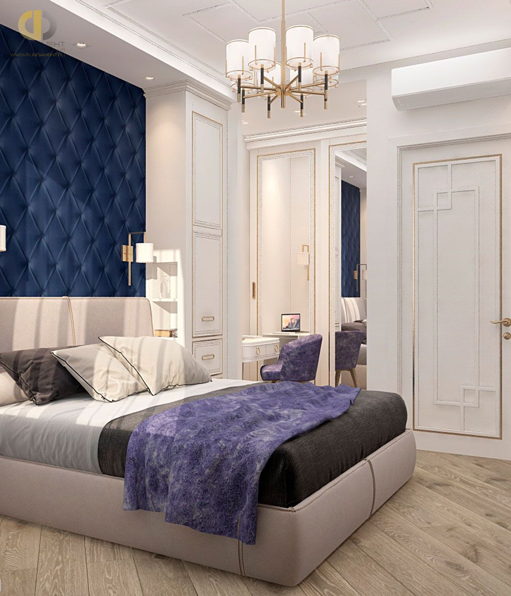 Спальня в стиле дизайна классицизм по адресу г. Москва, ул. Орджоникидзе, д. 13, стр. 1, 2019 года