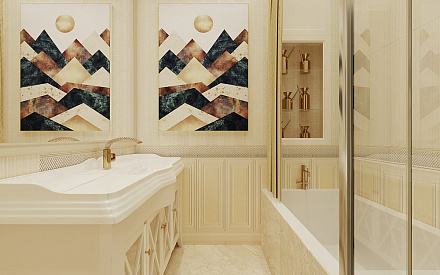 Дизайн интерьера ванной в двухкомнатной квартире 71 кв.м в стиле неоклассика 2