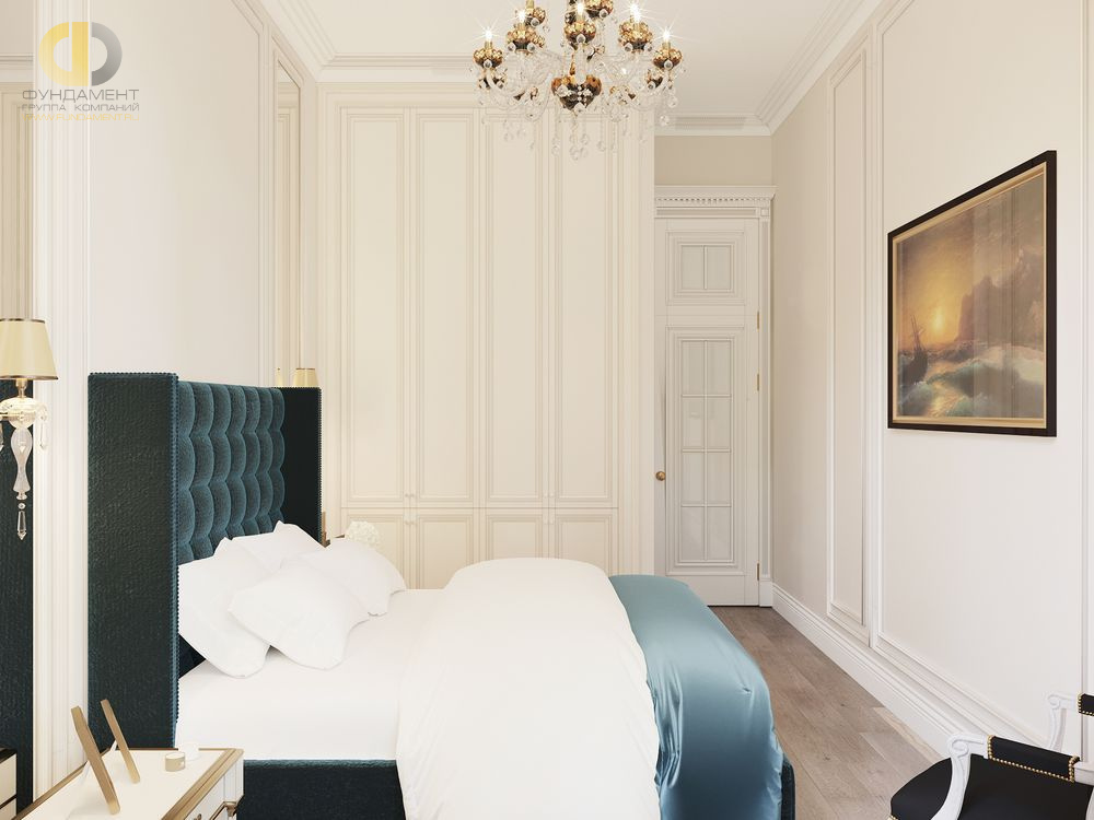 Спальня в стиле дизайна классицизм по адресу г. Москва, Дмитровское шоссе, 13а, 2019 года
