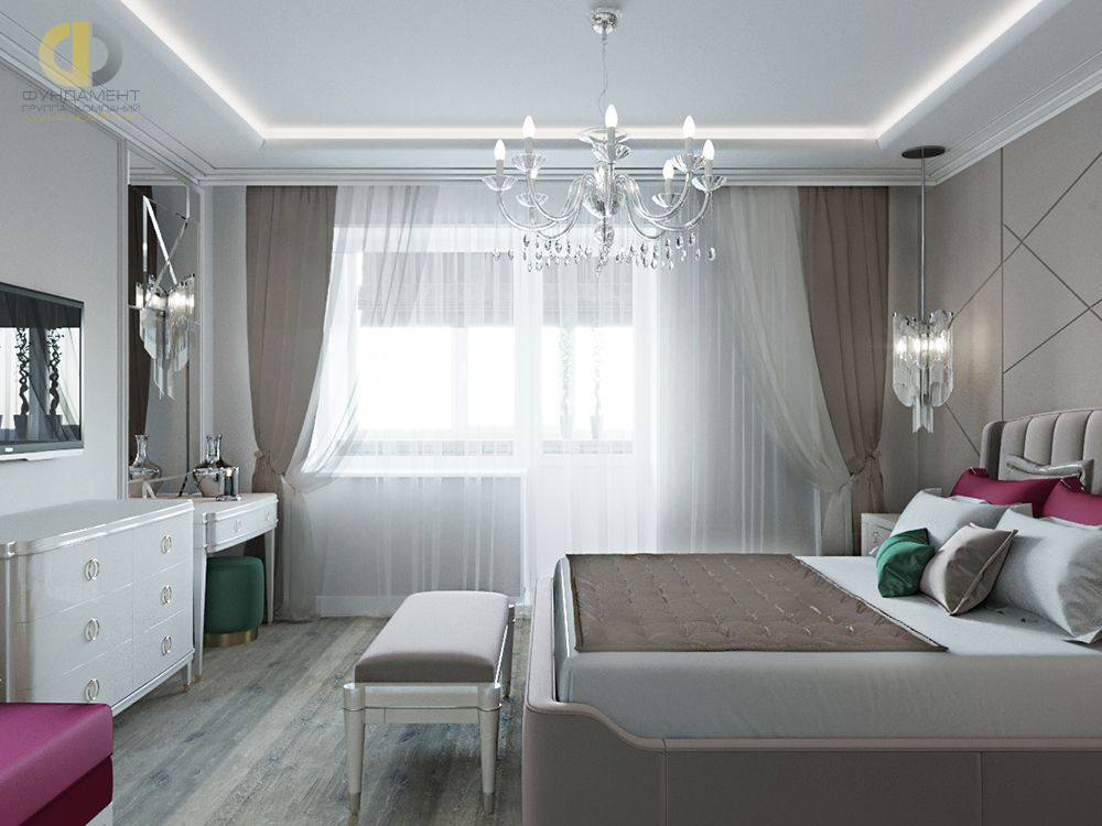 Спальня в стиле дизайна неоклассика по адресу МО, г. Люберцы, ул. Шевлякова, д. 2, 2019 года