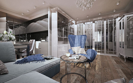 Дизайн интерьера гостиной в двухкомнатной квартире 61 кв.м в классическом стиле