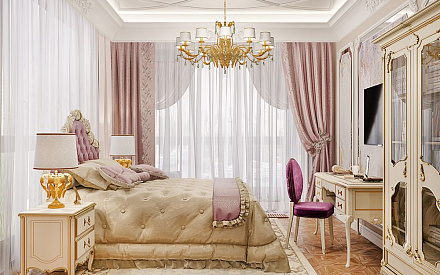 Дизайн интерьера спальни в четырёхкомнатной квартире 144 кв. м в стиле классицизм 4