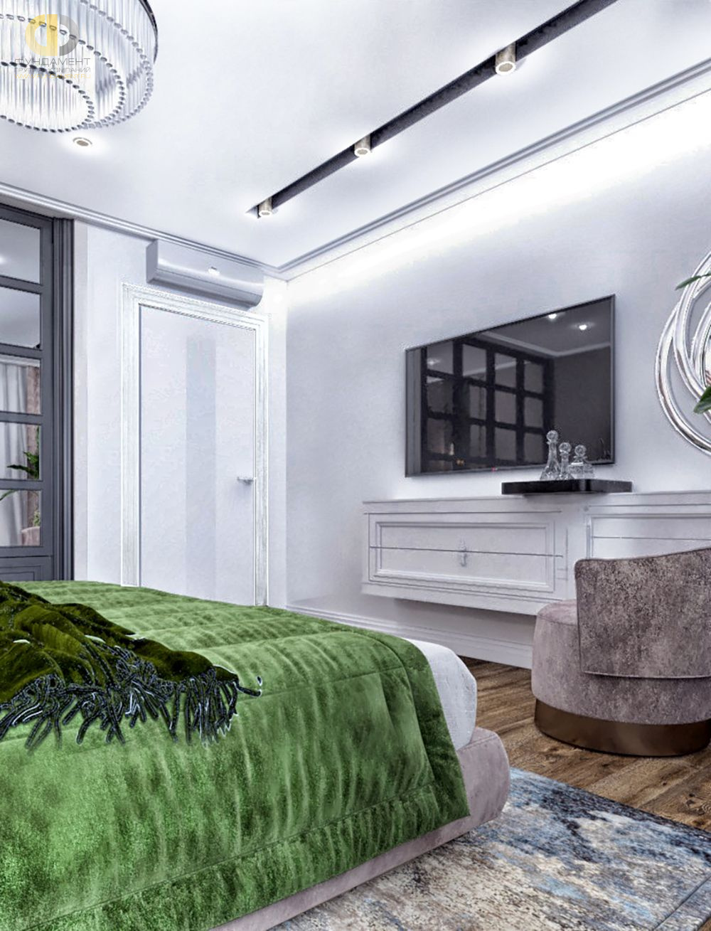 Спальня в стиле дизайна классицизм по адресу г. Москва, Старокрымская ул. , 15, 2020 года