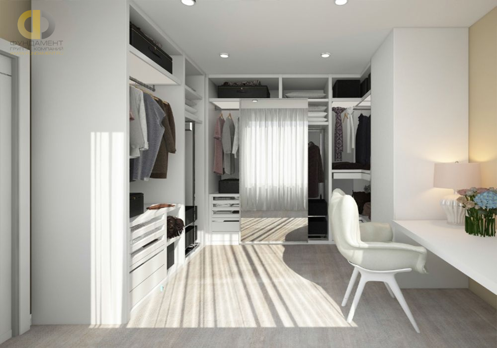 Дизайн гардероба в светло-сером цвете - фото