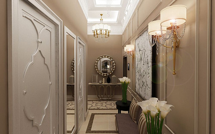 Дизайн интерьера коридора в 4-комнатной квартире 130 кв. м в классическом стиле