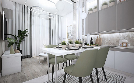 Дизайн интерьера кухни в двухкомнатной квартире 55 кв.м в современном стиле 5