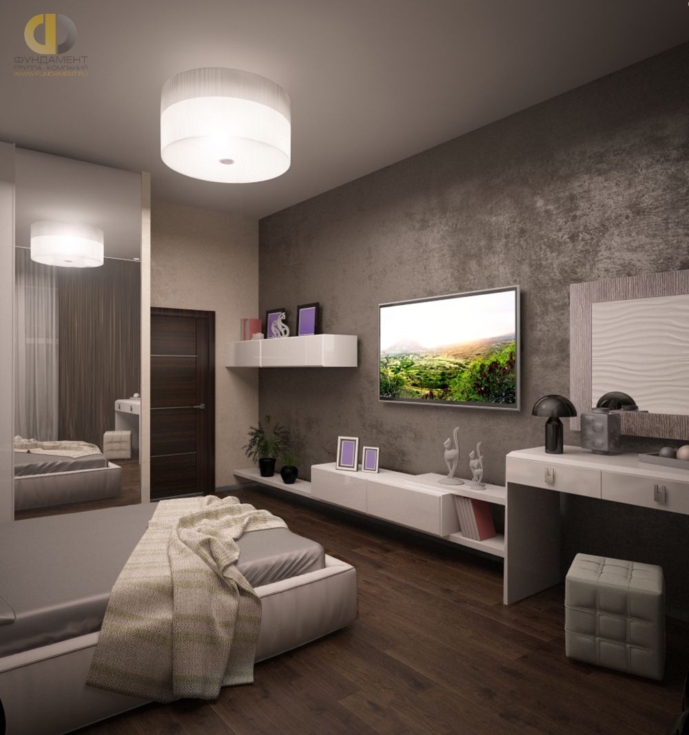 Спальня в стиле дизайна минимализм по адресу МО, Новорижское шоссе, 23 км от МКАД, с. Покровское, 2018 года