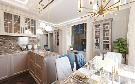 Дизайн интерьера кухни в четырёхкомнатной квартире 89 кв.м в стиле современная классика18