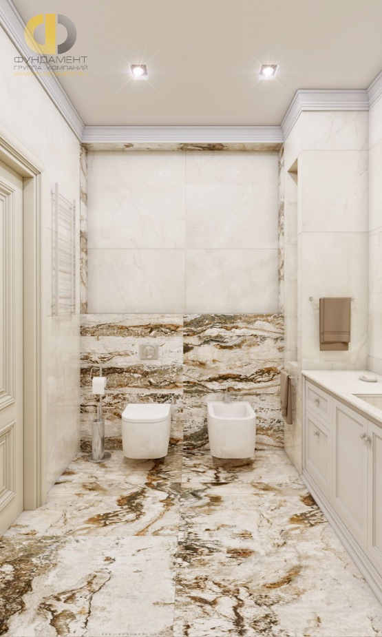 Дизайн интерьера ванной в трёхкомнатной квартире 134 кв.м в стиле современная классика