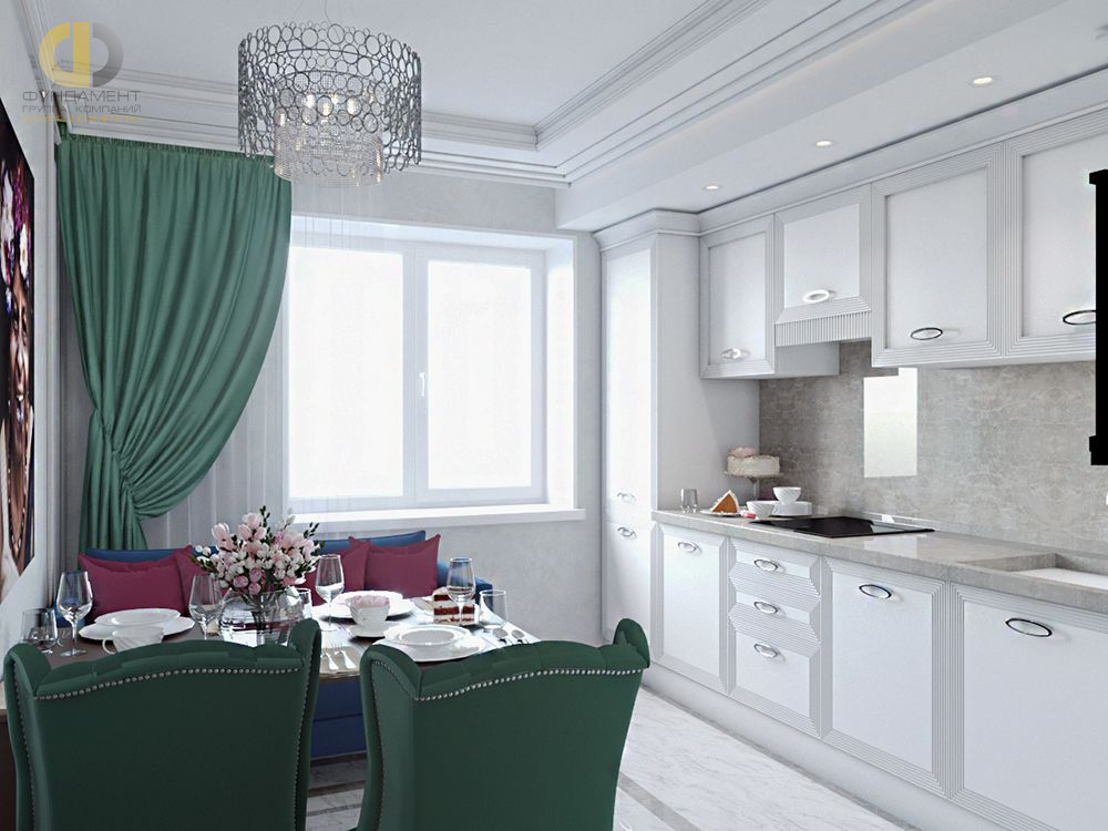 Дизайн интерьера кухни в двухкомнатной квартире 81 кв.м в стиле неоклассика с элементами ар-деко8